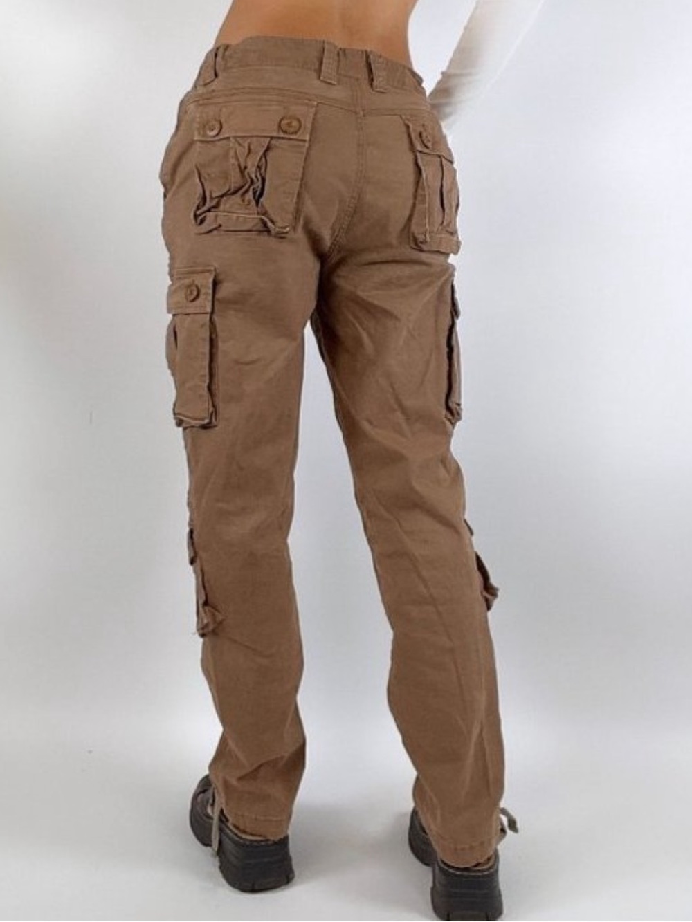 Mustway BROWN Cargo Pocket zip Button Jogger Pants Womens Size 8 Cotton spandex